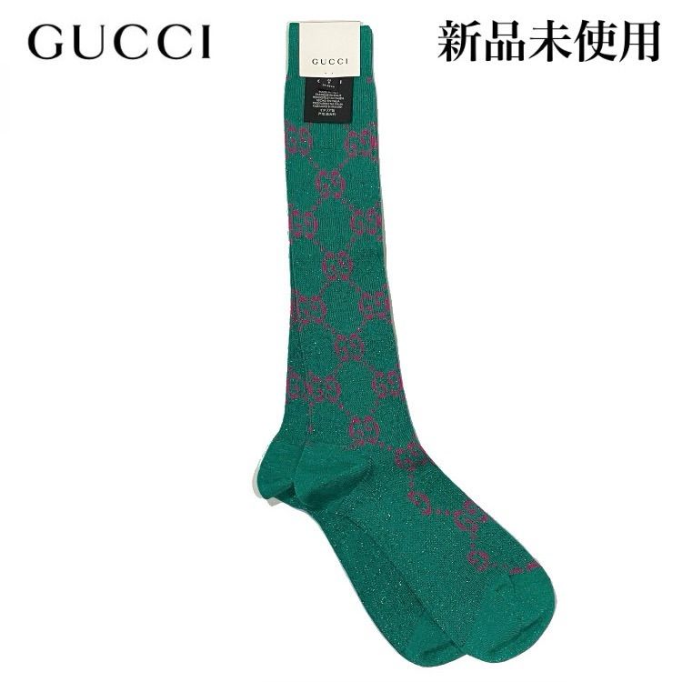 GUCCI GGロゴ コットンソックス ラメ入り ブルー 20-22cm GUCCI GGロゴ