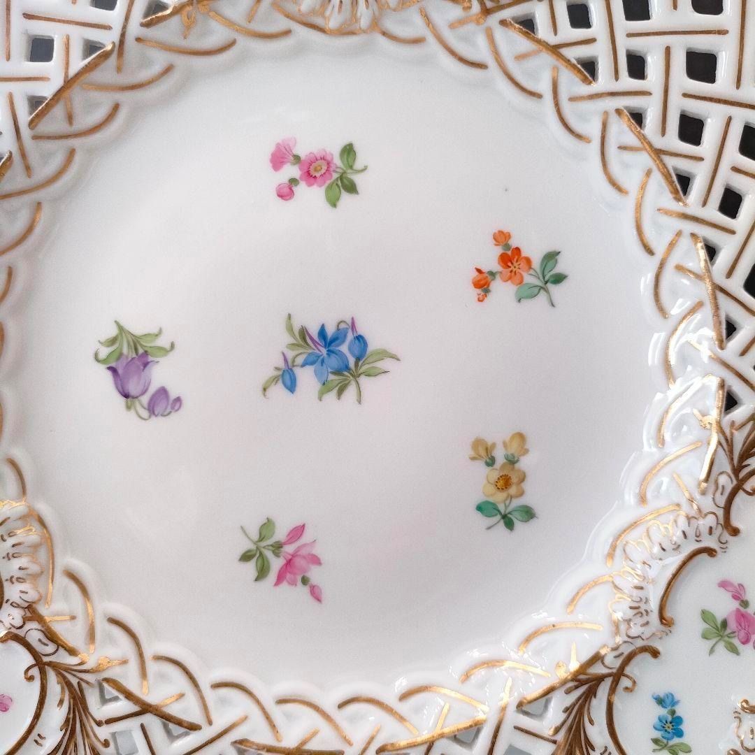 20.5㎝★マイセン ピアスエッジ 美品 小花 フワラー 金彩 透かしプレート 20.5㎝☆マイセン ピアスエッジ 美品 小花 フワラー 金彩 透かし