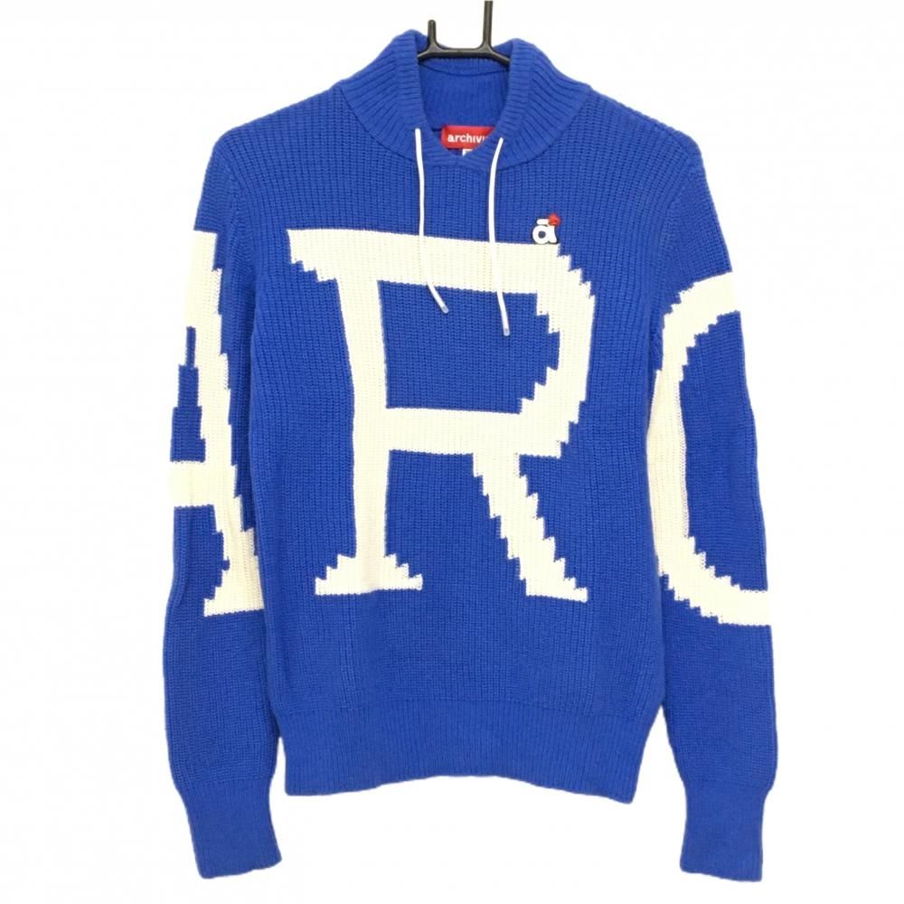 超 アルチビオ セーター ブルー×白 ウール100％ ニット レディース 36 S ゴルフウェア archivio