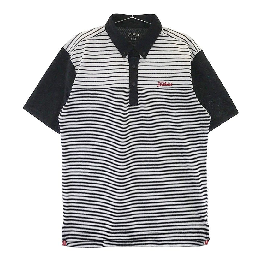 サイズ：3L TITLEIST タイトリスト  半袖ポロシャツ ボタンダウン ボーダー柄 ブラック系 [240101302134]# ゴルフウェア メンズ ストスト