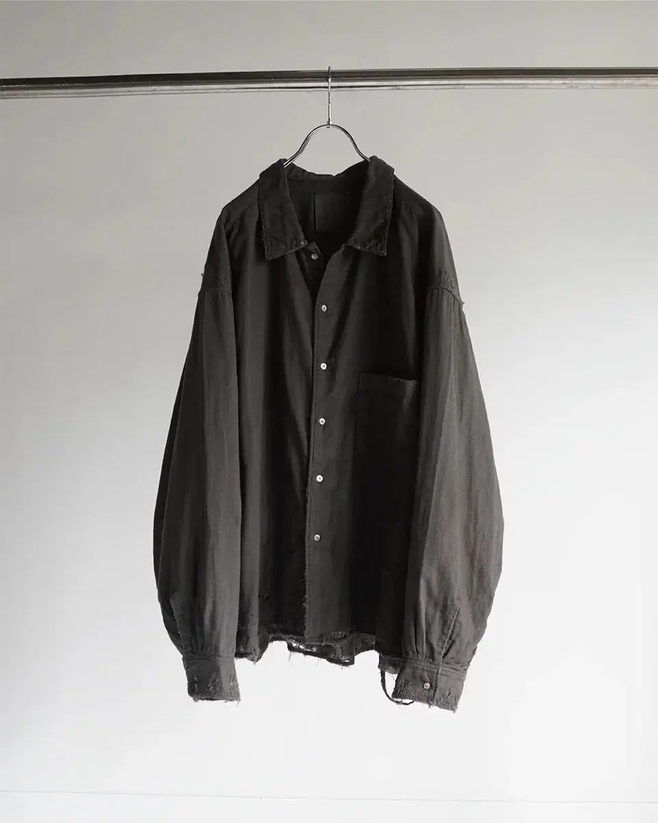 1 アンセルム ダブルガーゼ クラッシュ シャツ 黒