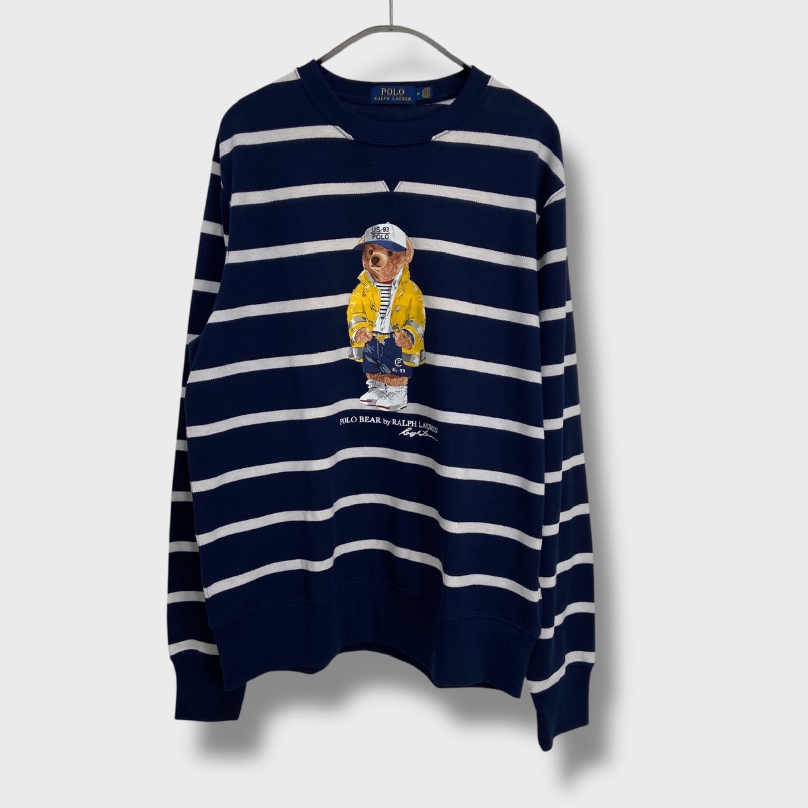 美品　ラルフローレン　ポロベア　ボーダー柄ロンT 鹿の子地ロンT ネイビー ☆POLO RALPHLAUREN☆ポロラルフローレン☆ポロベア☆ボーダー柄
