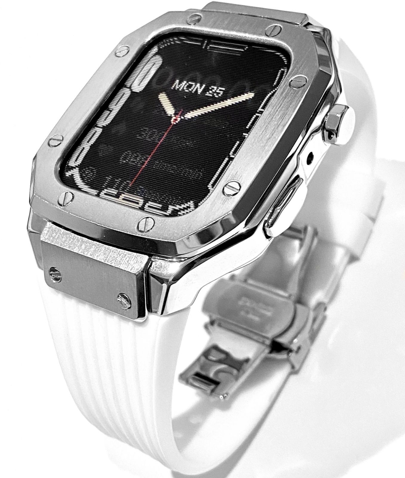 TC アップルウォッチバンド ラバーベルト ステンレス カバー Apple Watch ケース 44mm 45mm 4 5 6 7 8 9 se メンズ レディース スポーツ11