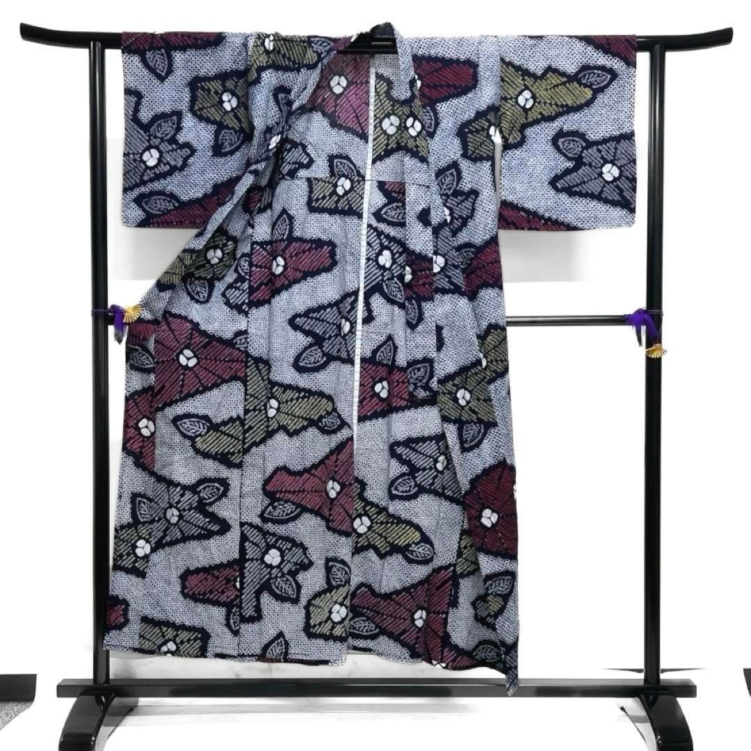 浴衣 有松鳴海絞り 抽象花模様 ジグザグ 藍色 着物 033a d - メルカリ