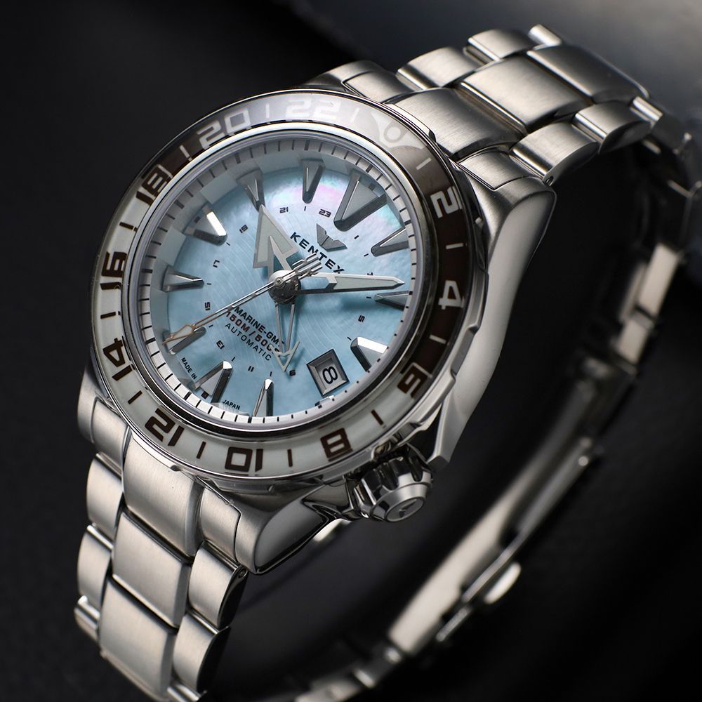 【新品・高品質】GMT 自動巻き アイスブルー×ホワイトベゼル　メンズ　腕時計 先着でケンテックス・セルベットをプレゼント】 ケンテックス