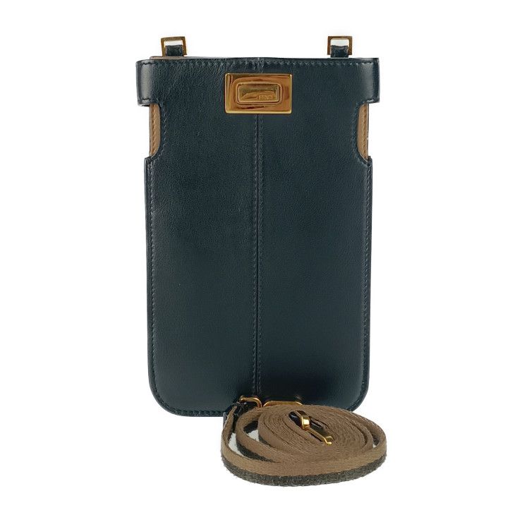 FENDI フェンディ ショルダーバッグ ピーカブー ピーカフォン 8M0442 ブラック ゴールド金具 レザー レディース スマホポーチ ストラップ ターンロック