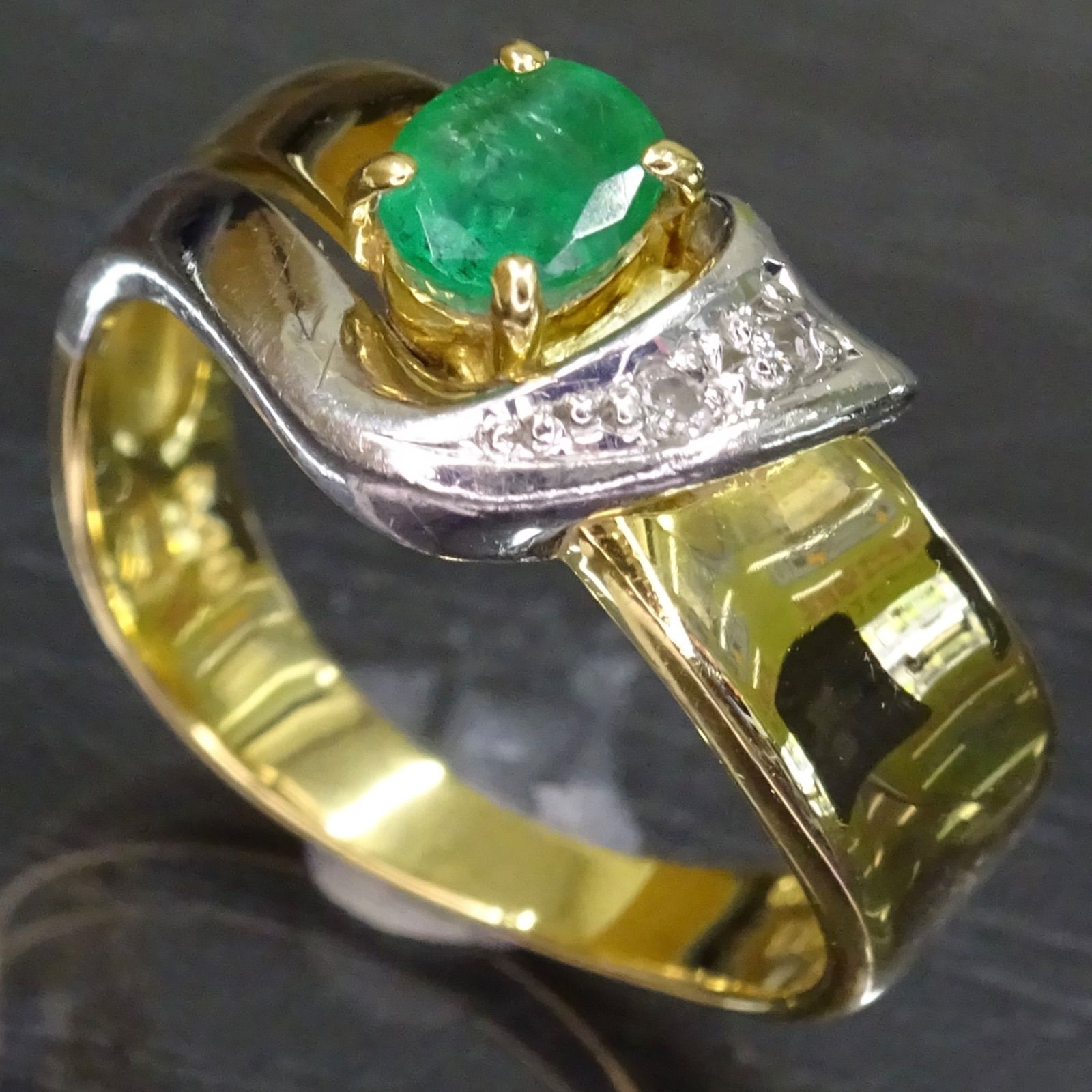 18金 K18 ゴールド GOLD 750 プラチナ pt900 天然エメラルド0.40ct 