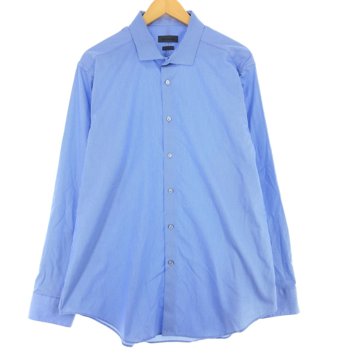 古着 カルバンクライン Calvin klein SLIM FIT NON IRON 長袖 ワイドカラーストライプシャツ メンズXL/eaa427680