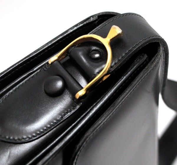 セリーヌ CELINE ヴィンテージ ショルダーバッグ 馬車金具 黒 レザー  