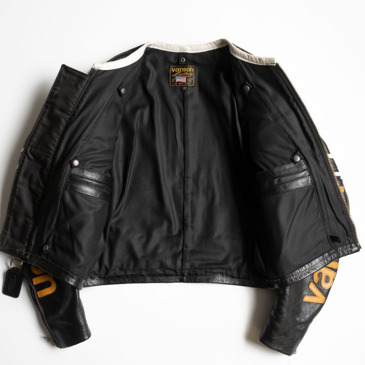 VANSON USA製 レザージャケット 42 オールブラック バンソン ライダース