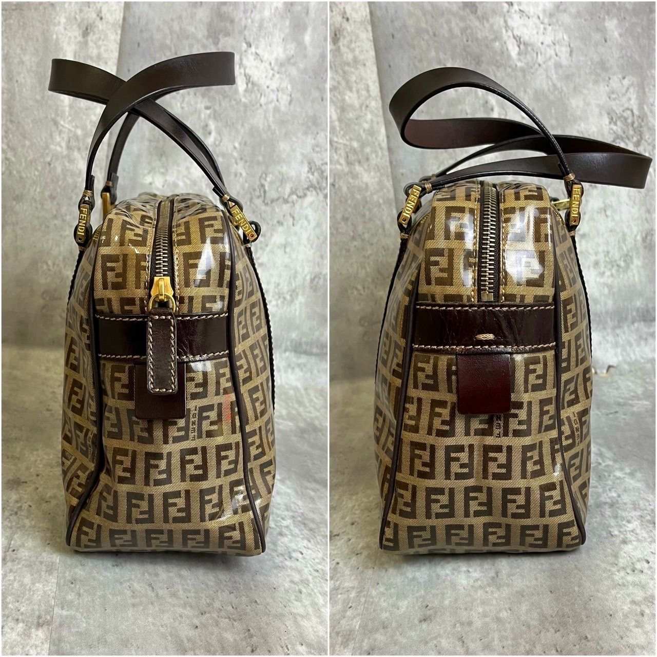 ✨極美品✨ FENDI フェンディ トートバッグ ハンドバッグ ズッキーノ FFロゴ 総柄 ゴールド金具 ロゴ型押し レザー キャンバスコーティング  レディース ベージュ 肌色 ブラウン 茶色 - メルカリ