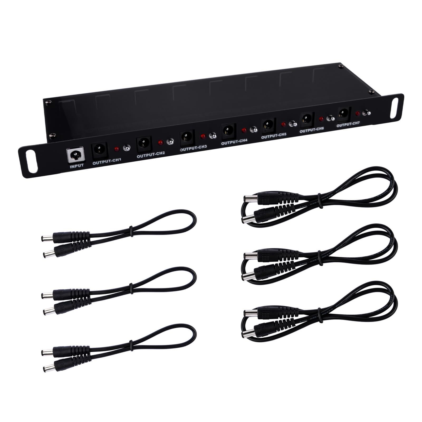 GeeekPi DC PDU Lite 7-CH 0.5U ラックマウント型配電ユニット DeskPi Rackmate T1|T0|T2 および 10 インチ サーバー キャビネット用 7 個のコンセント 3 本の 25cm DC5521 ケーブルと