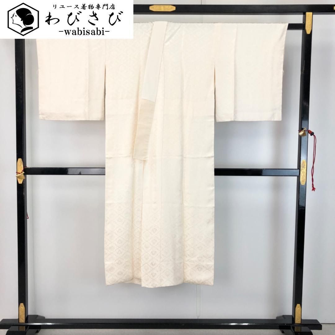 長襦袢 松皮菱 花模様 乳白色 半衿付 J-338