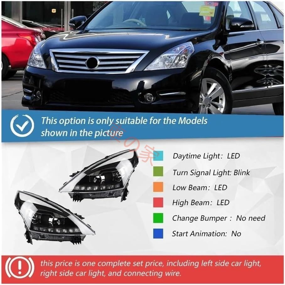 日産ティアナ2009-2012ヘッドライトプロジェクターレンズ照明と互換性のあるフロントヘッドランプアセンブリプアセンブリ FFCRYSTALESIA_COM