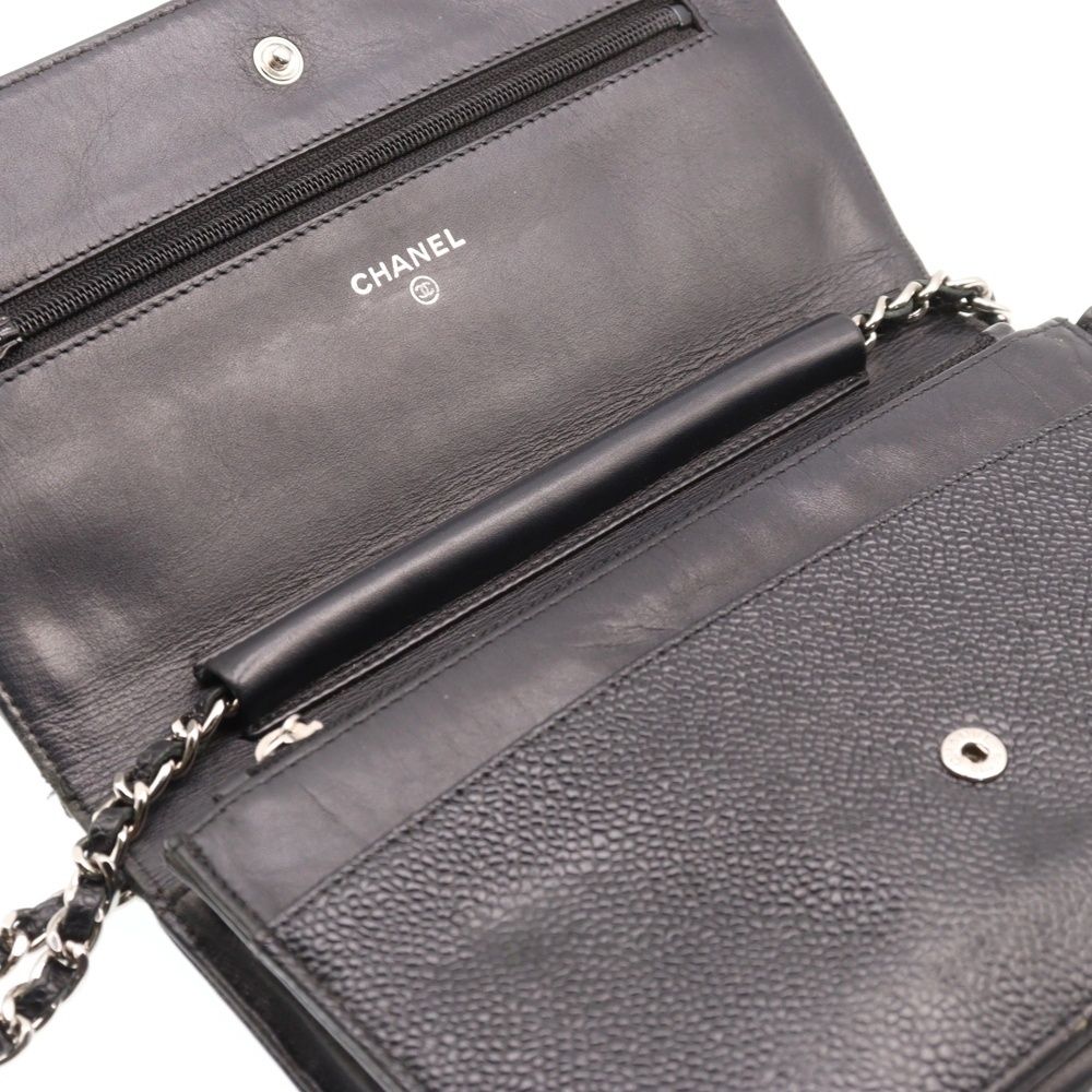 CHANEL (シャネル) ココマーク チェーンウォレット 黒 キャビアスキン  