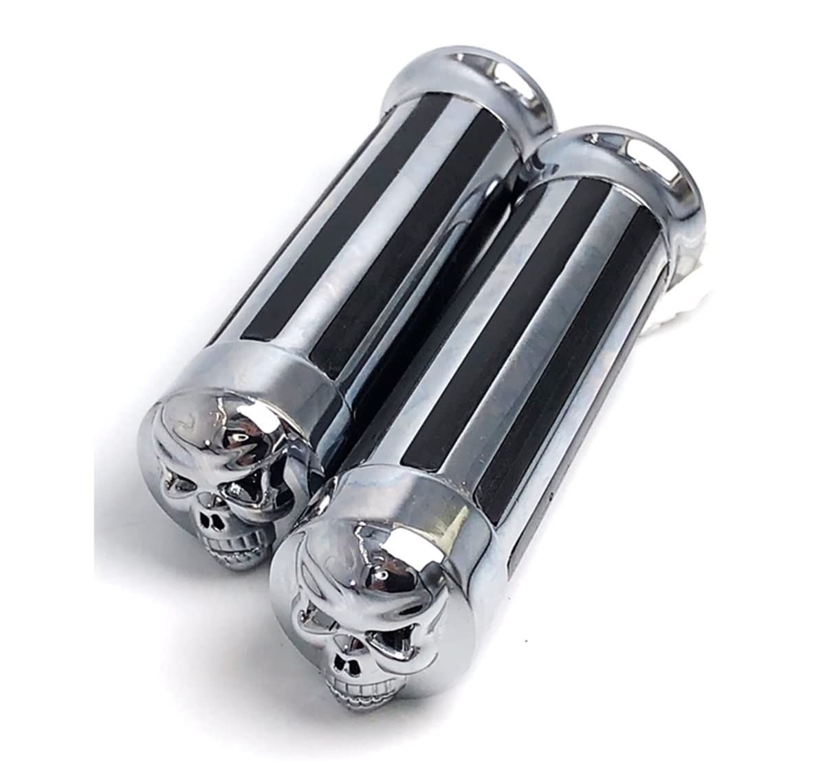 バイク 用 グリップ 1インチ 25mm スカルエンド グリップ アメリカン カスタム グリップ ハーレー ハンドル ドクロ ドラッグスター バルカン 等に (シルバー（SILVER）) [シルバー（SILVER）]