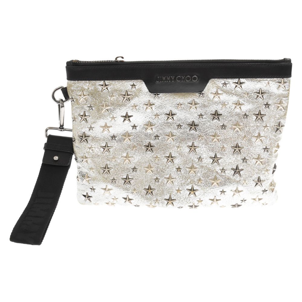 JIMMY CHOO (ジミーチュウ) DEREK GUNMETAL スタースタッズ クラッチバッグ シルバー