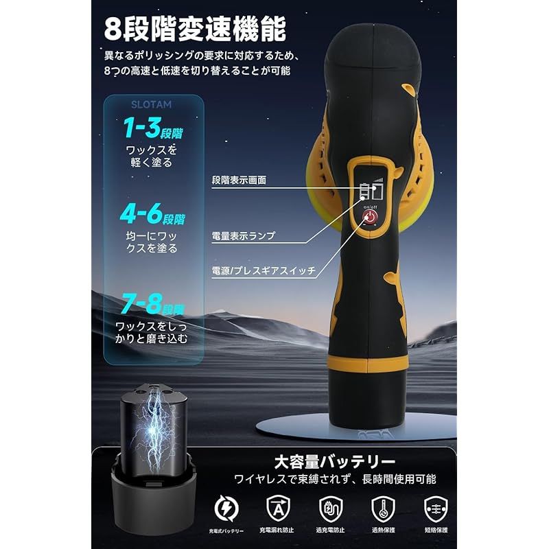 ポリッシャー 充電式 ダブルアクション 大容量バッテリ一2個搭載