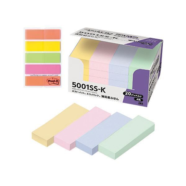 まとめ 3M ポスト イット スペシャルパック強粘着ふせん 75×25mm パステルカラー 5001SS-K-OSP2 1パック ×5セット