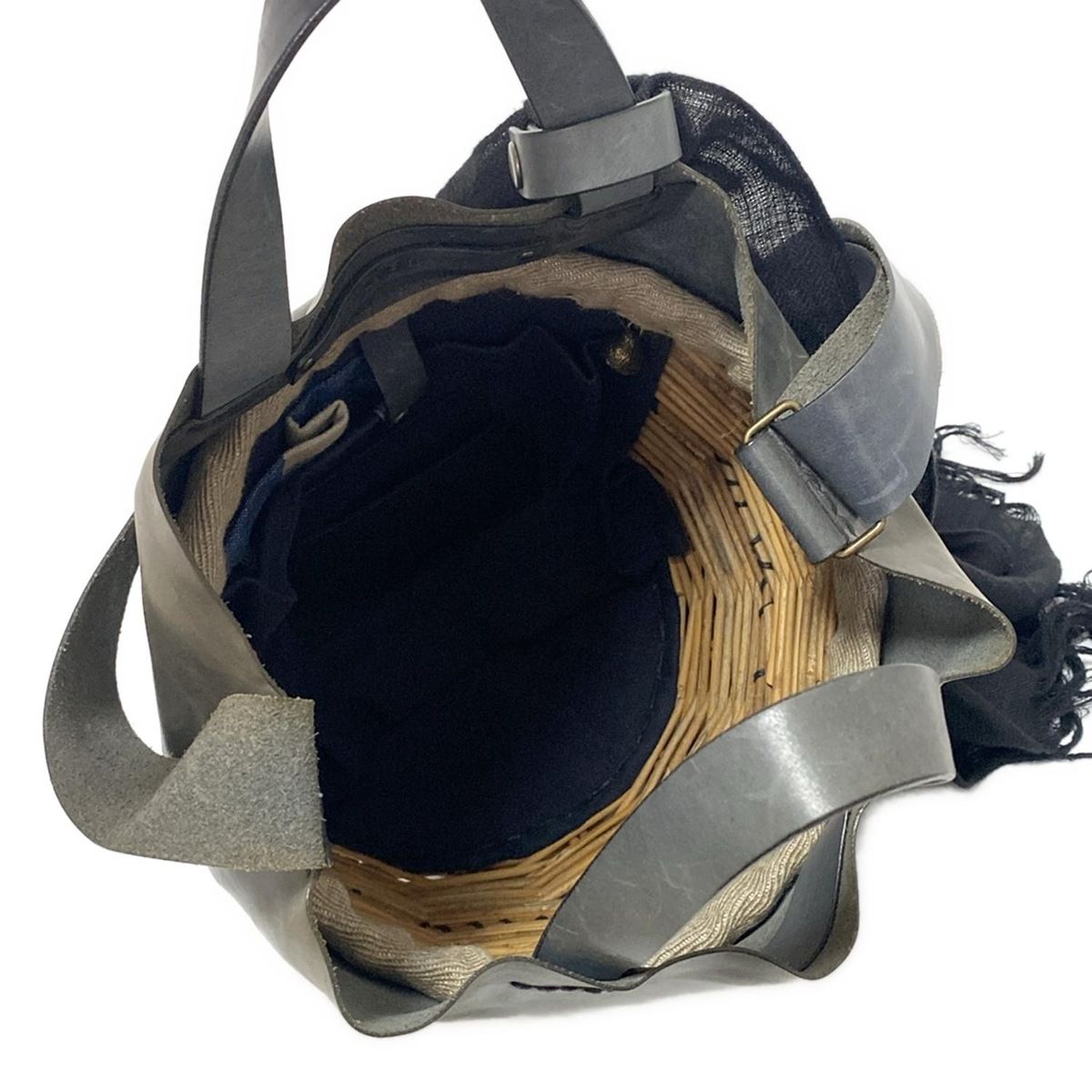 エバゴス 2way どんぐりオイルショルダーレザーかごバッグ 大ブラック