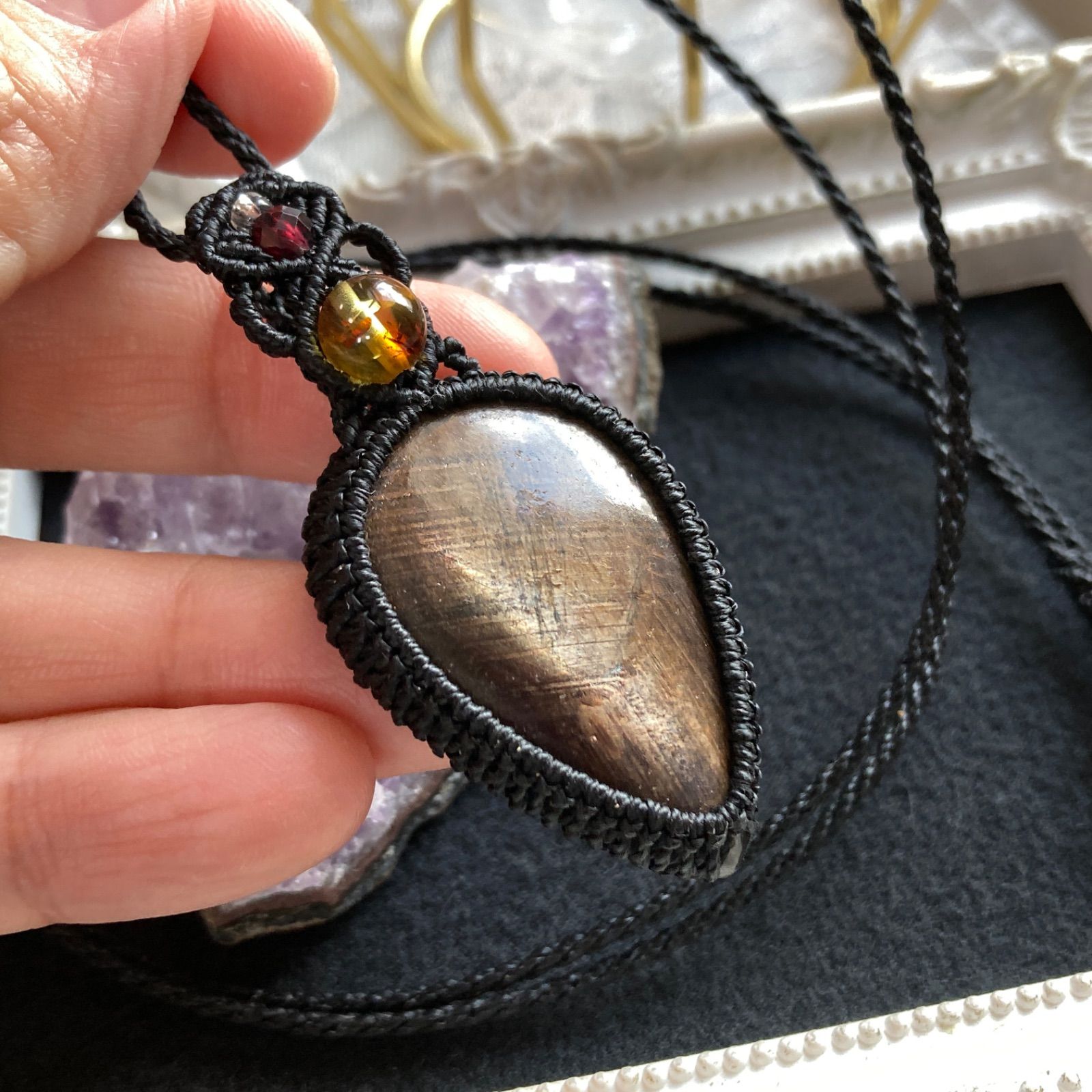 ケニア産 ゴールドシーン サファイア マクラメ編みネックレス 金属アレルギー対応 NEXPOTALLINN_EU