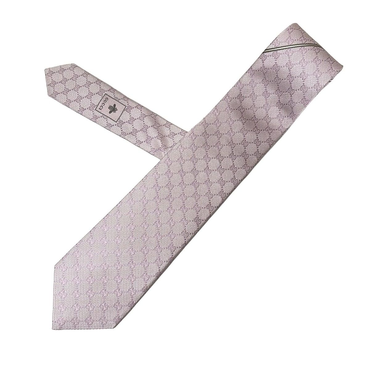 GUCCI グッチ ネクタイ メンズ GG柄 456522 ピンク×シルバー 総柄