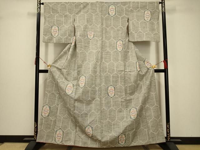 平和屋着物●花織　紬　白橡色　正絹　逸品　AAAZ5112ph 平和屋着物○花織 紬 白橡色 正絹 逸品 AAAZ5112ph