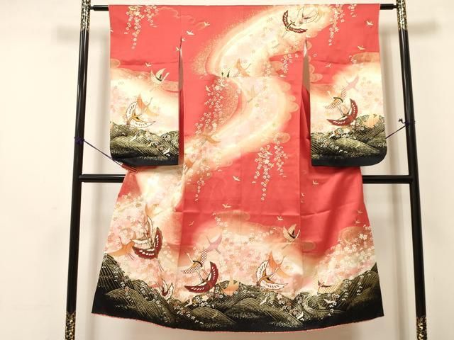 平和屋着物∵女の子 十三参り 子供 祝着 袋帯セット 飛鶴花文 暈し染め 金彩 ma