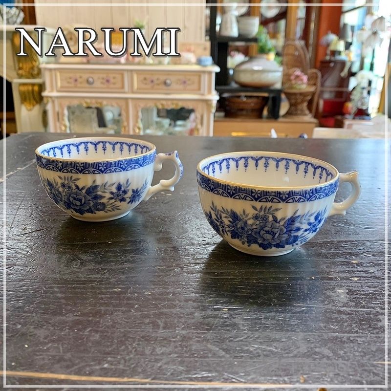 レトロ NARUMI Bkue Cathay ブルーキャセイ コーヒーカップ 2客セット ペア ナルミ 花柄 ブルー フラワー ファインチャイナ  陶器【RU0908-2】 - メルカリ