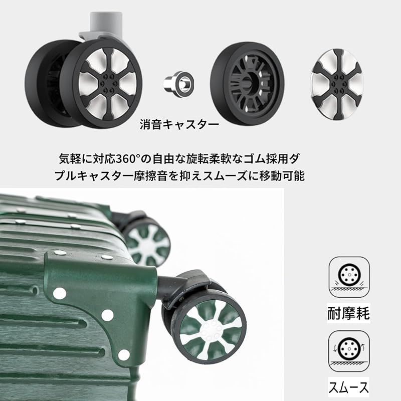 Yuweijie スーツケース アルミフレーム キャリー ケース機内持ち込み 預け入れスーツケース 大型トロリーケース 軽量キャリーバッグ 静音ダブルキャスター 耐衝撃 旅行 ビジネス 出張 tsaロック付 保護カバー付き Mサイズ 3泊4日 グリーン 1 DECORATOM_COM_BR