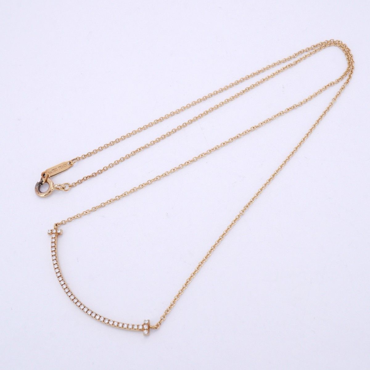 5jdb1060】ティファニー ネックレス Tスマイル スモール K18YG  
