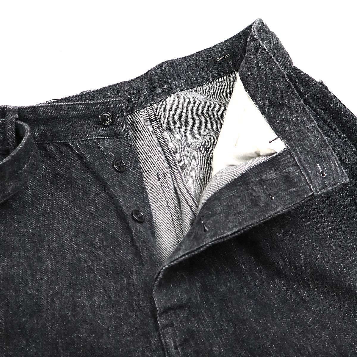 COMOLI コモリ 21SS ウォッシュドデニムベルテッドパンツ ブラック系 1 