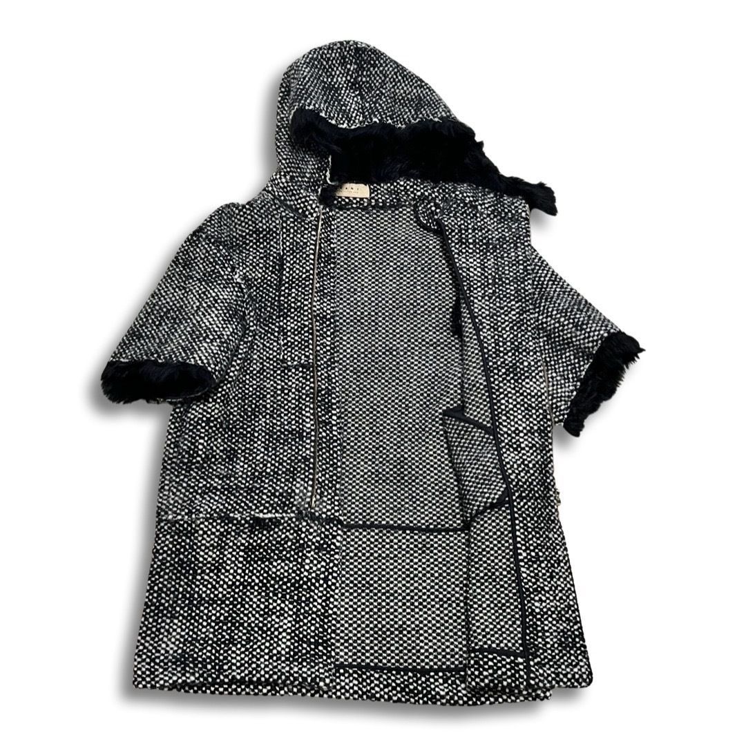 MARNI マルニ ツイード調 ニット ファー付き ジップアップ
