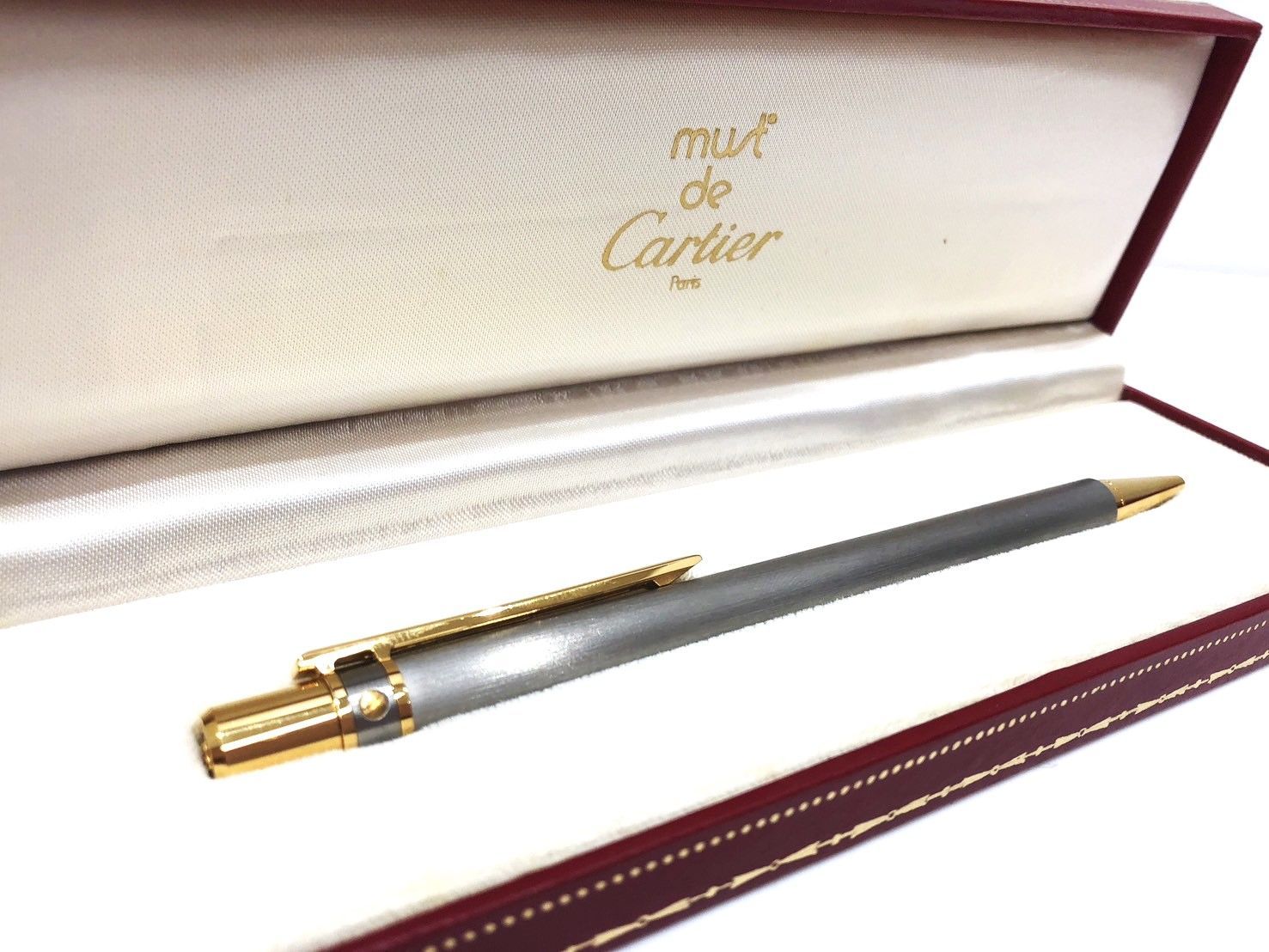 Cartier カルティエ ツイスト式ボールペン 青インク 付属品有 シルバー ゴールド 筆記具 005817