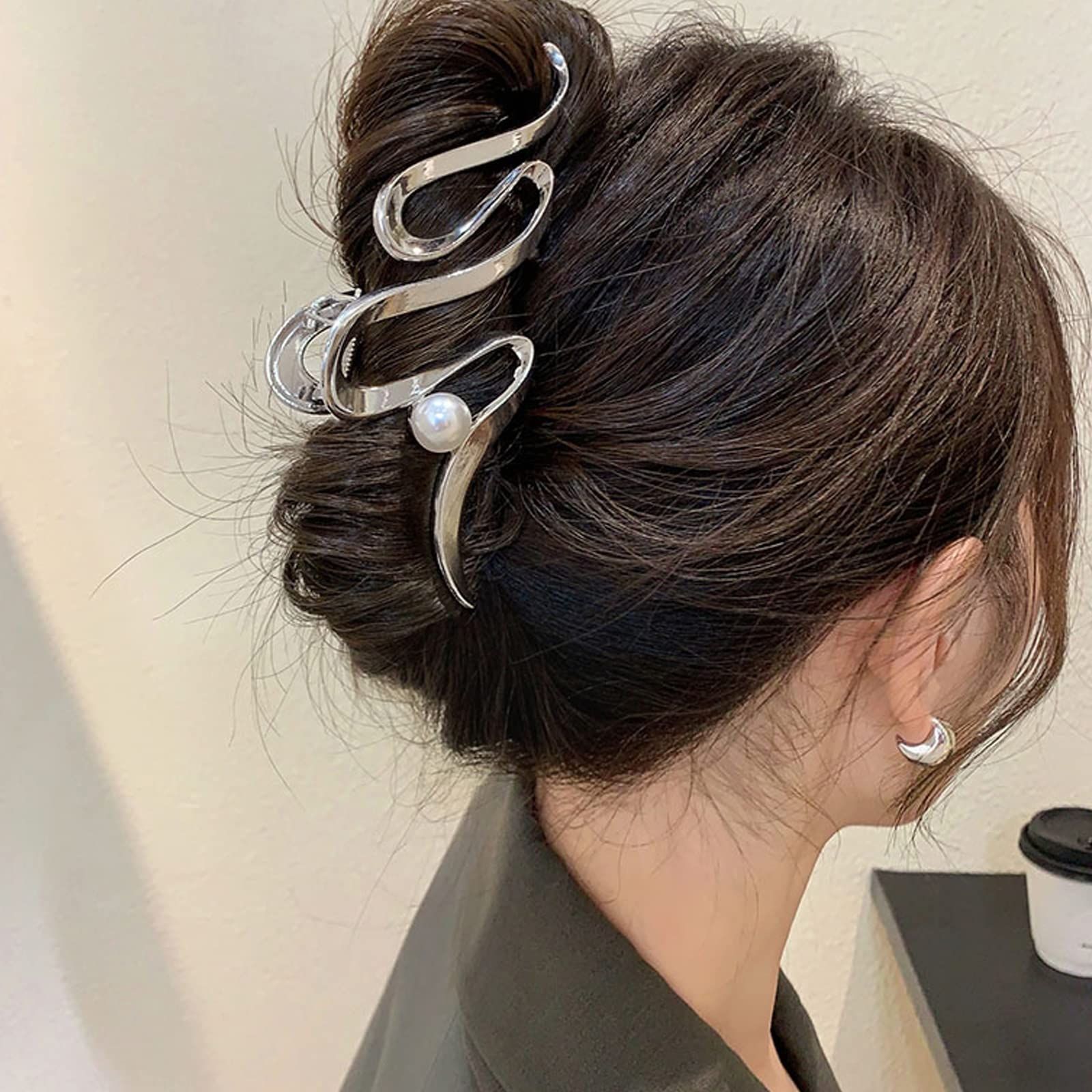 数量 HAPVITAL バンスクリップ ヘアクリップ オフィス シンプル ヘア 髪留め 髪飾り クリップ 大きめ 韓国風 おしゃれ 贈り物 レディース用 不規則な真珠のデザイン