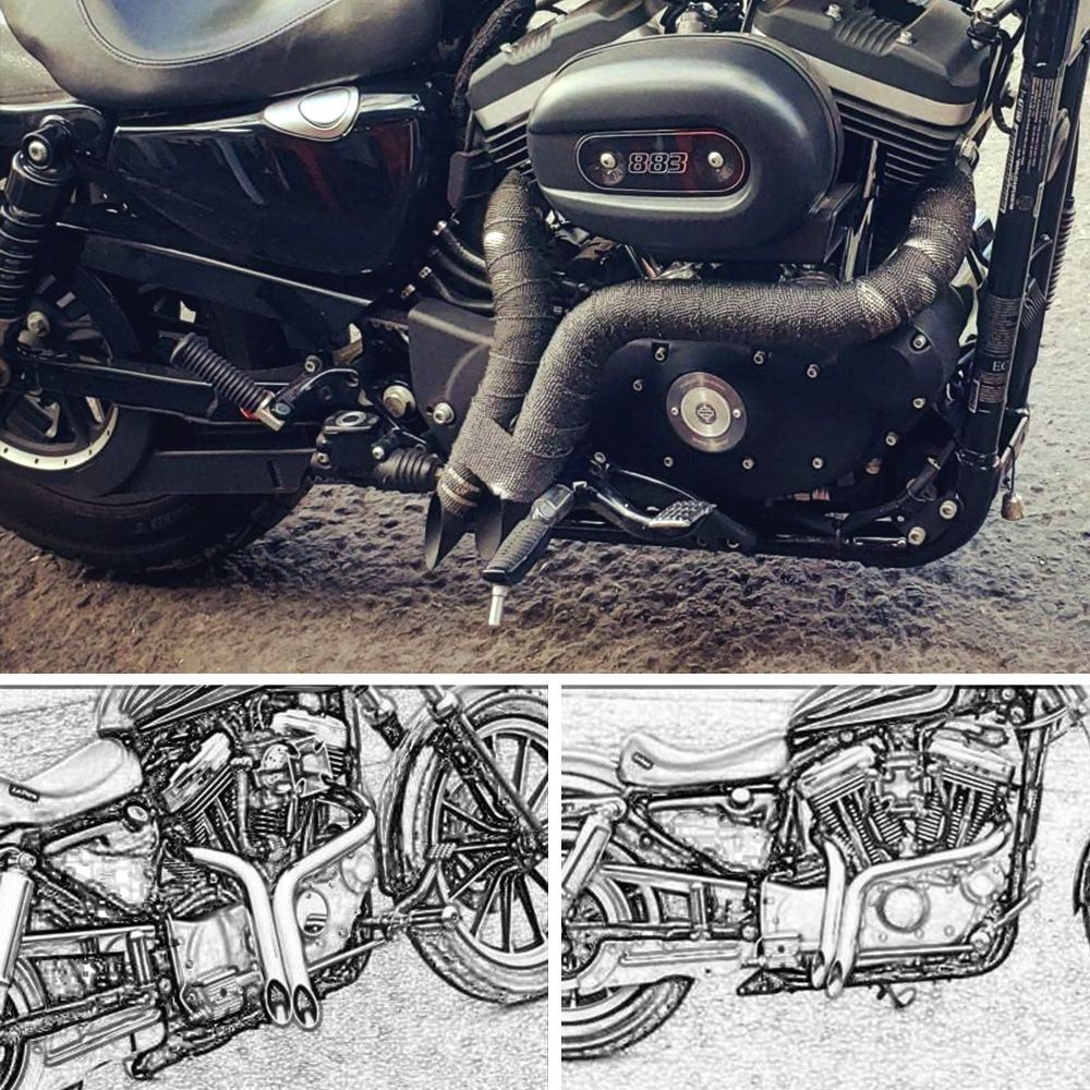 ハーレー 883 1200 48 XL883N対応 VH直出排気管 短管 マットブラック クローム 防火布付 ステンレス製 エキゾースト ドレスアップ