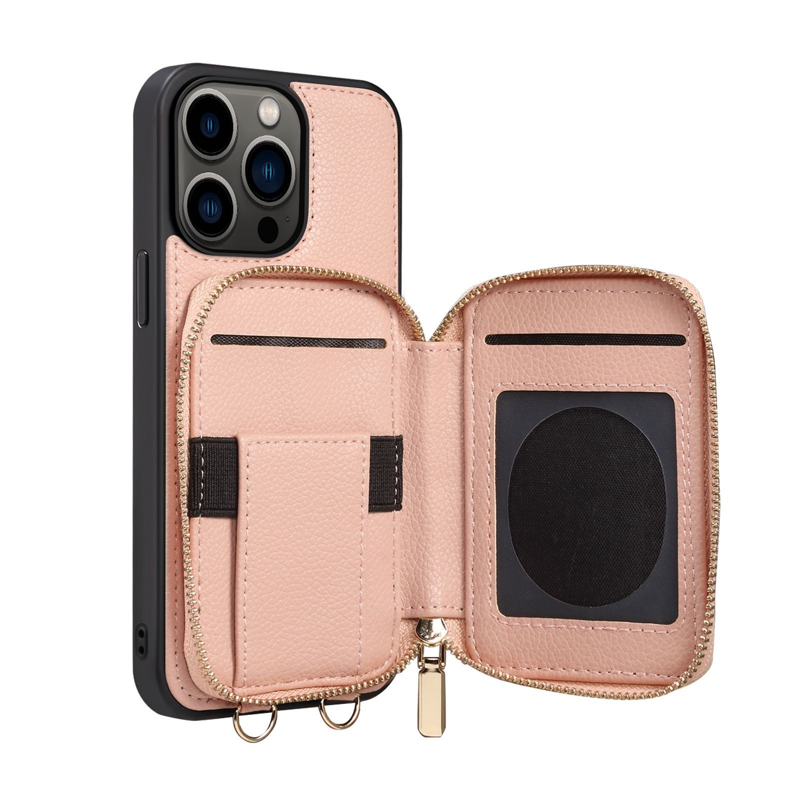 iPhone14pro 対応ケース ストラップ付き 背面手帳型ケース IC