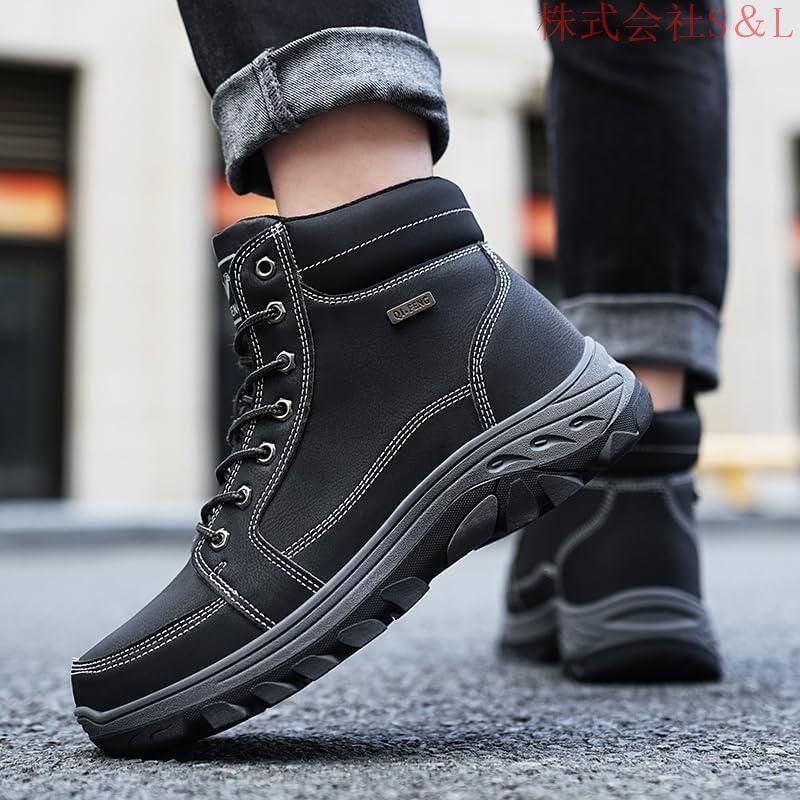 黒 ハイカット ワークブーツ サイドジッパー ブーツ メンズ サイド