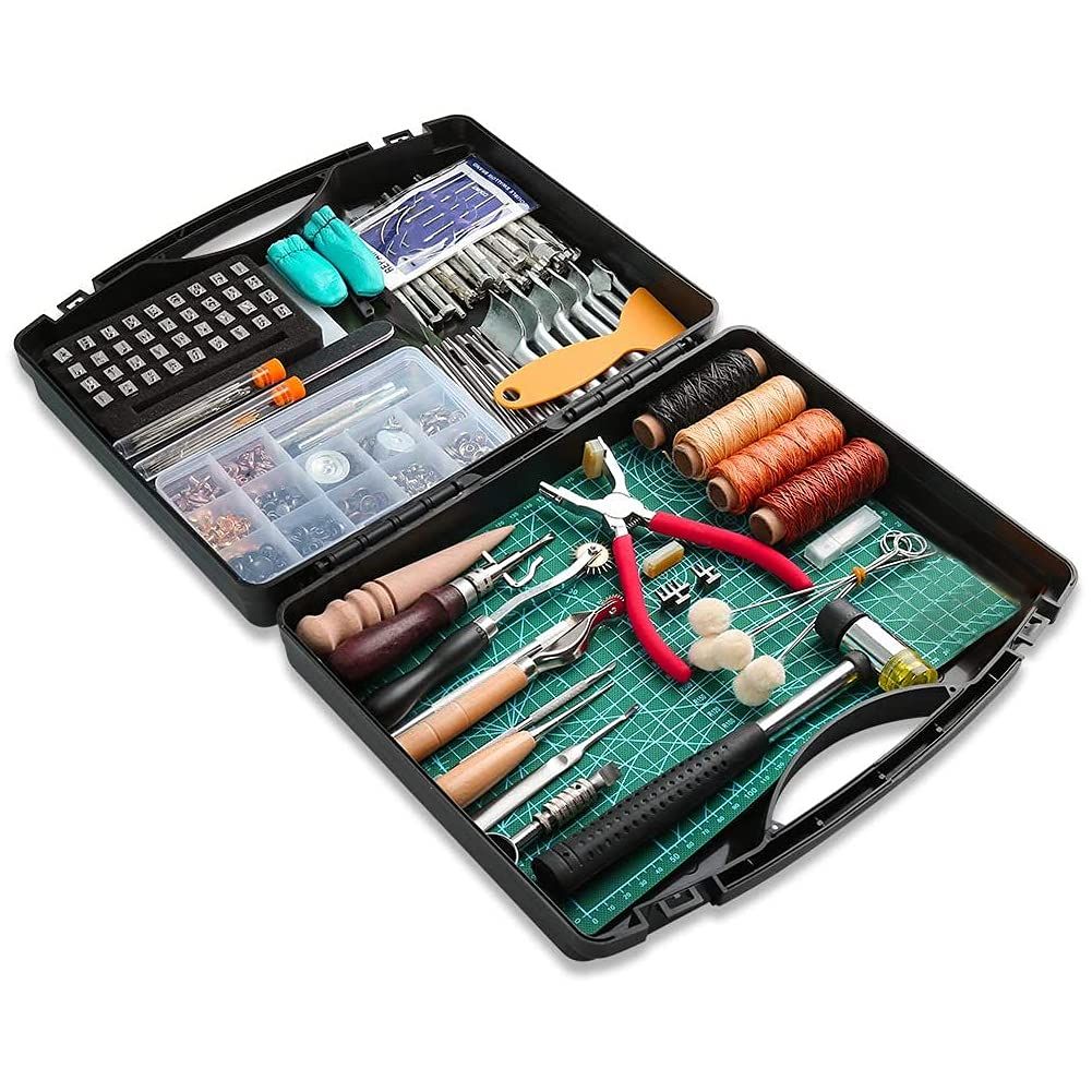 【迅速発送】RMTIME レザークラフト 273点工具セット レザーツール 革工具セット 手縫い道具 穴あけポンチ 静音 ヨーロッパ目打ち カッターマット カービング 刻印セット レザー 糸 針 手作り 