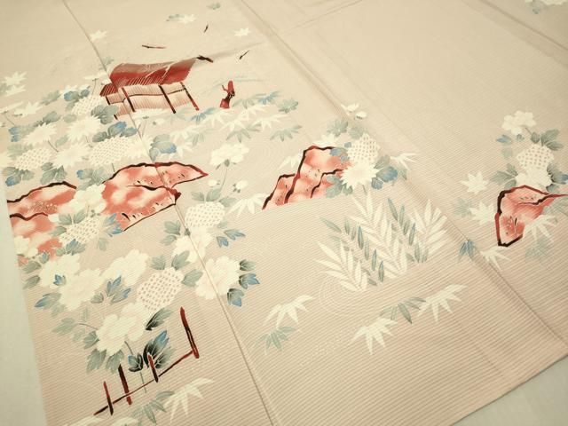 平和屋着物○訪問着 総刺繍 草花文 御召縮緬 金糸 正絹 逸品 CAAR8089vf