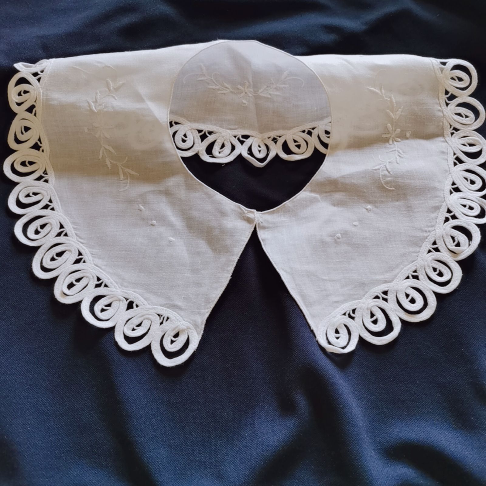 スーパーセール タイムセール 時間 アンティーク 付け衿 ヴィンテージ 綿麻 花 刺繍 レース つけ襟 小物