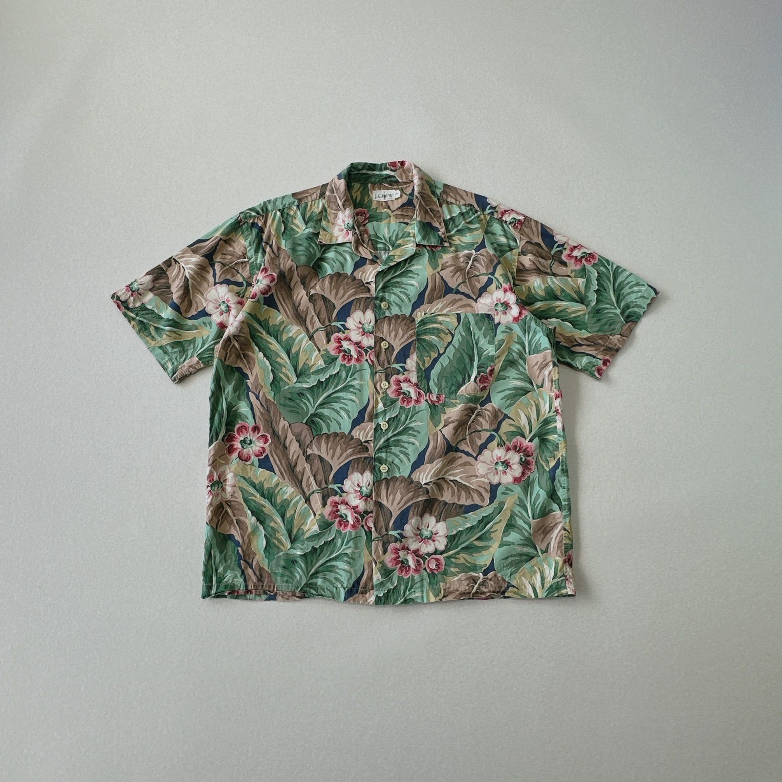 【在庫処分】 90s J-CREW 巨人タグ アロハシャツ ボタニカル柄 オープンカラー トップス