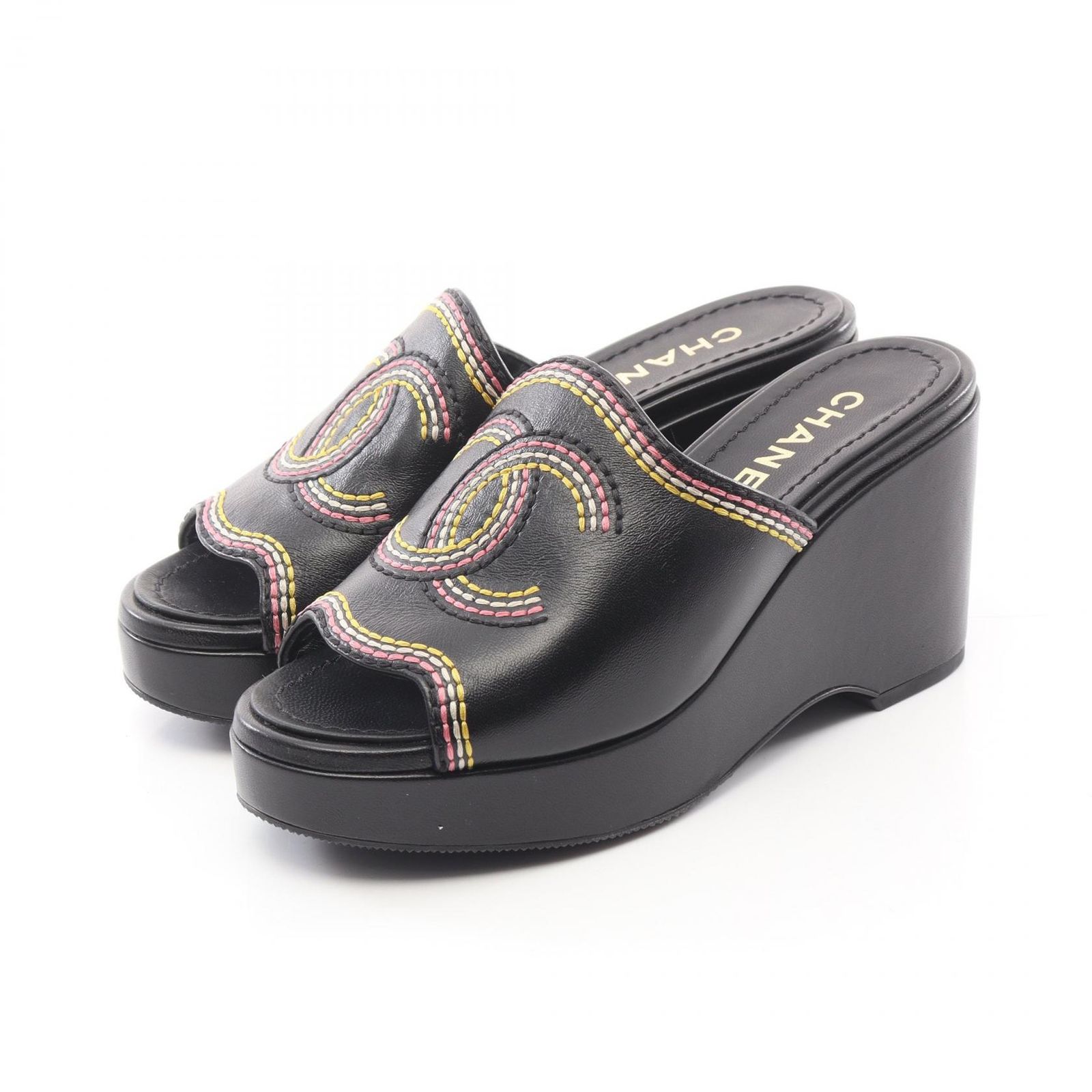 CHANEL シャネル ミュール レザー ココマーク ブラック 黒 6B a CHANEL シャネル ミュール レザー ココマーク ブラック 黒 6B a