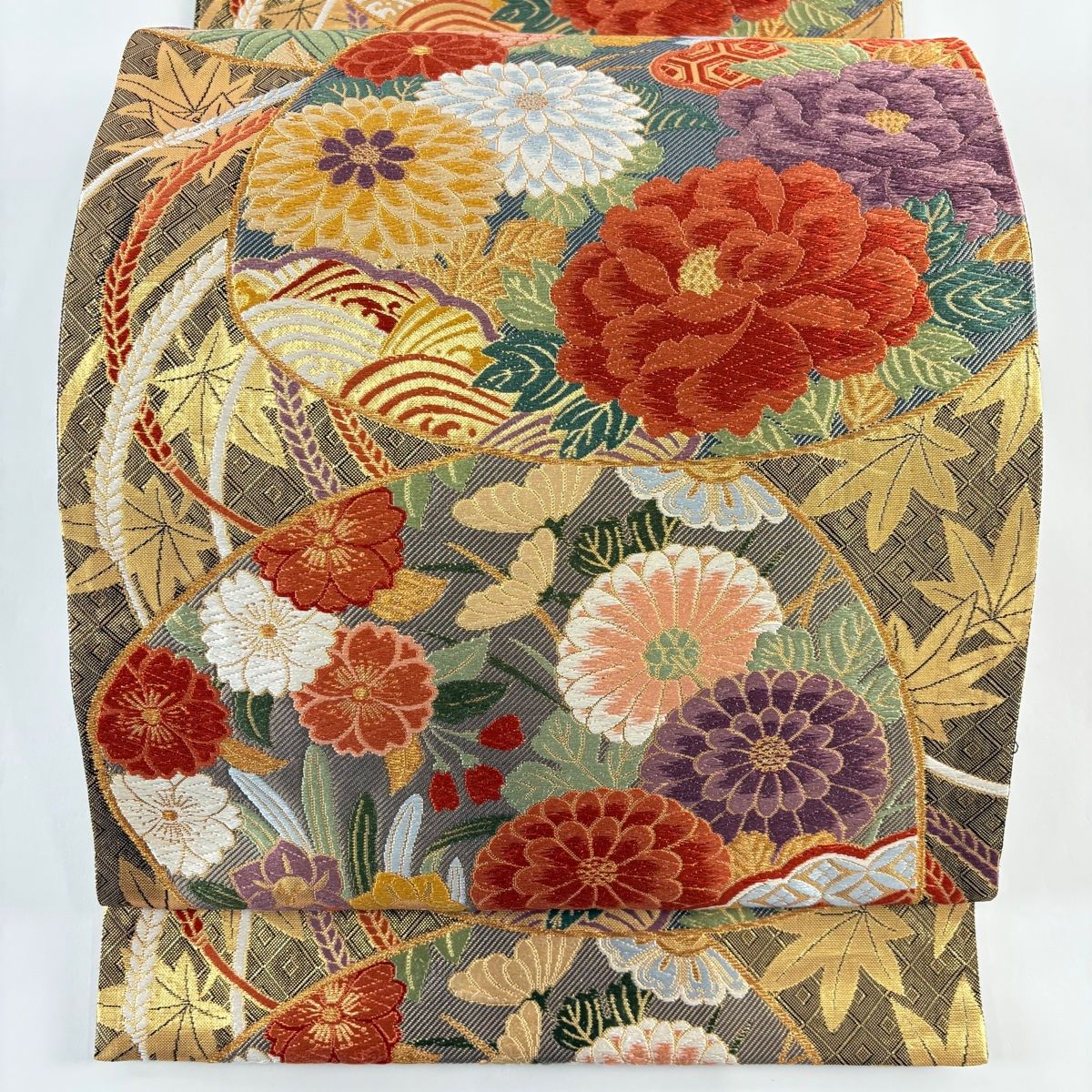 袋帯 美品 秀品 松竹梅 草花 箔 金糸 金色 六通 正絹 【中古