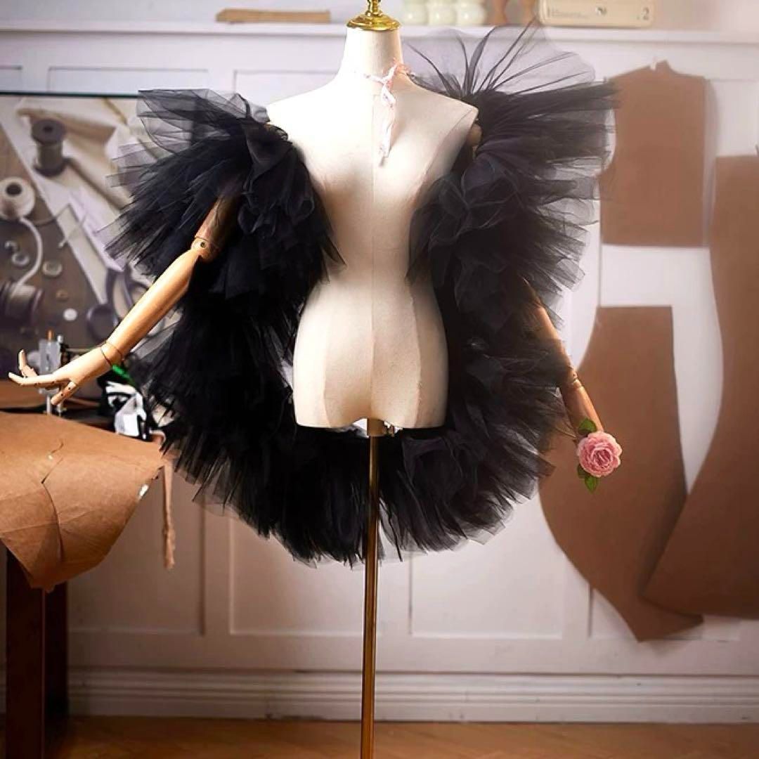 フリルがゴージャスなソフトチュールのショール ブラック - メルカリ