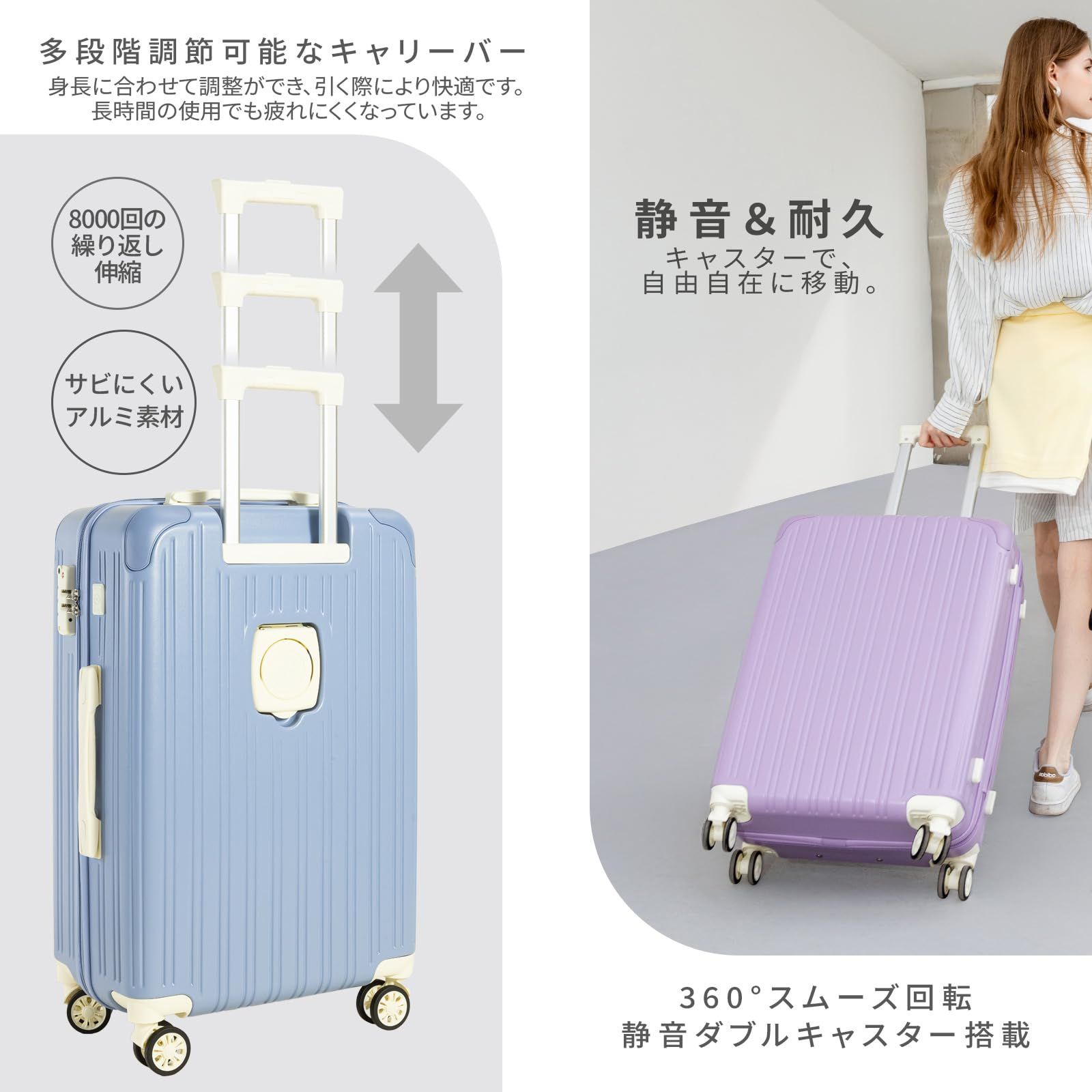  GURAMU スーツケース キャリーケース キャリーバッグ 機内持ち込み S Mサイズ USBポート付き カップホルダー付き 隠しフック機能 充電機能 静音 ダブルキャスター 耐衝撃 360度回転 軽量 修学 泊まる 旅行 出張 ビーチブルー Sサイズ その他 旅行かばん 小分けバッグ