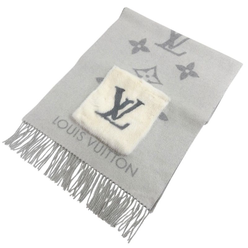 ルイ ヴィトン LOUIS VUITTON マフラー コールド レイキャビック M79232 ホワイト|グレー カシミヤ ミンクファー ユニセックス マフラー