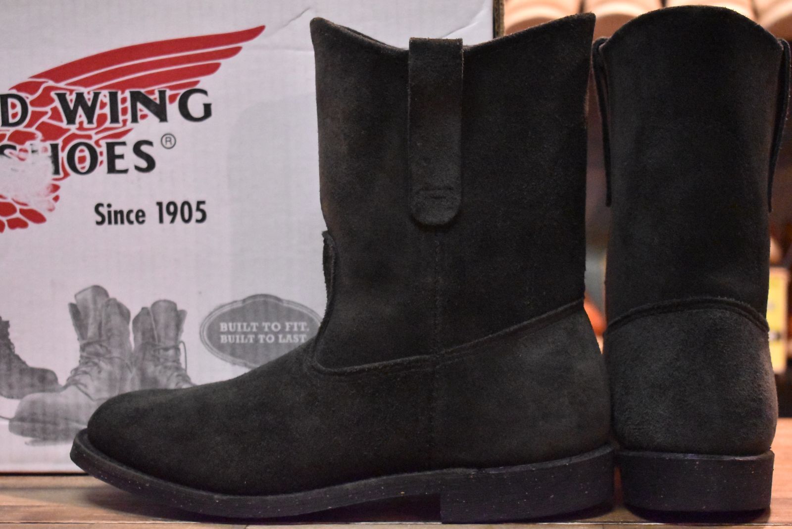 Redwing ペコスブーツ　8 1/2 ブラック　ラフアウト 7.5D 箱付 美品 08年】レッドウィング 8186 黒スエード ペコス
