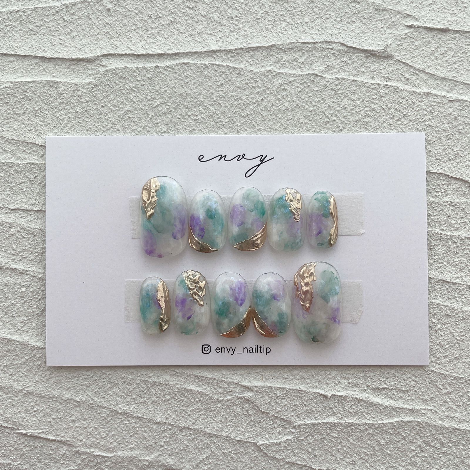 サイズオーダー＊ネイルチップ 水彩 パープル グリーン ホワイト