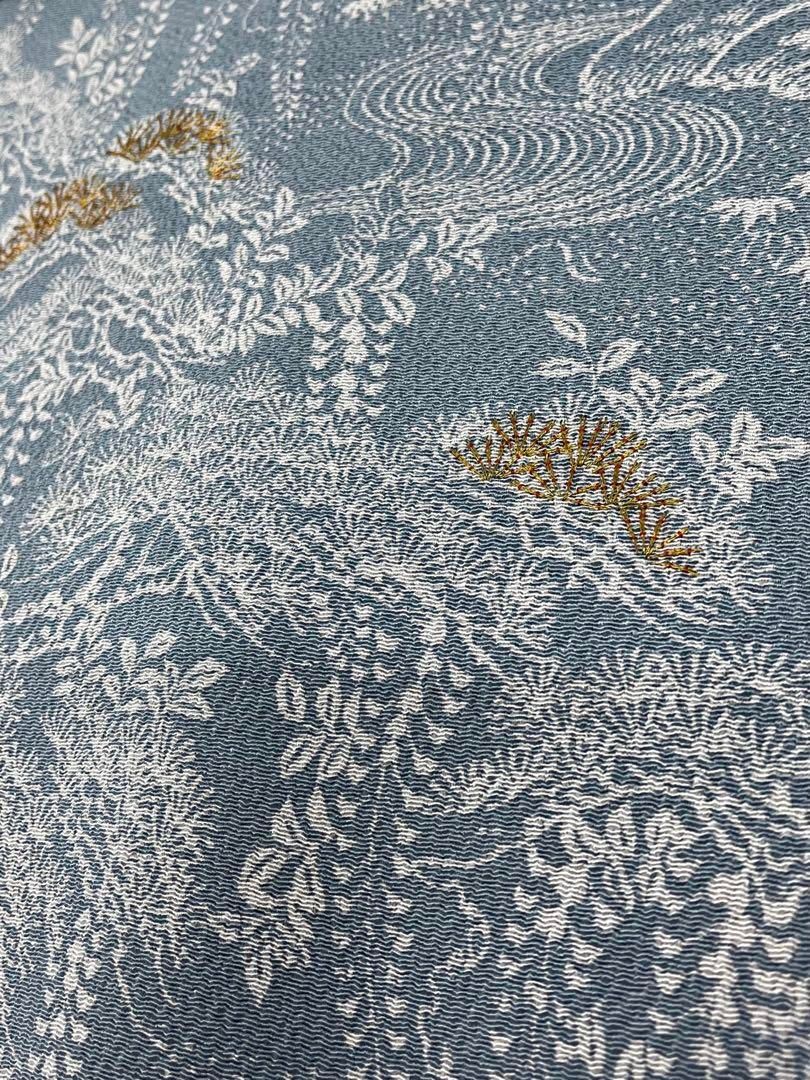 京友禅 九寸名古屋帯 ちりめん 金刺繍 ♥品 正絹 Q1145